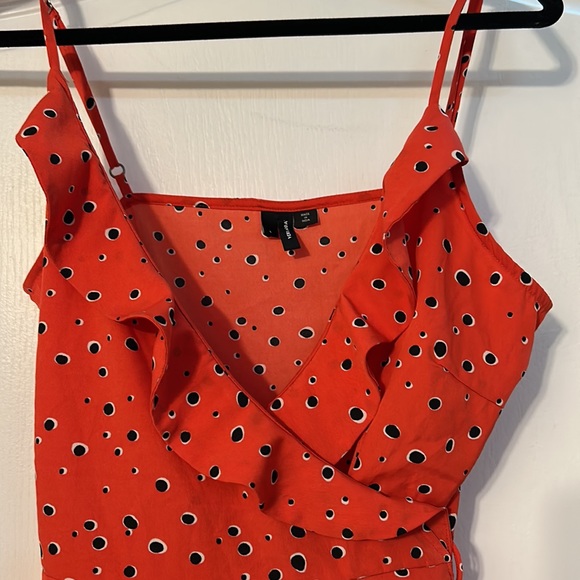 Vero Moda Red Wrap Spaghetti Strap Top with Black Spots - Picture 2 of 9